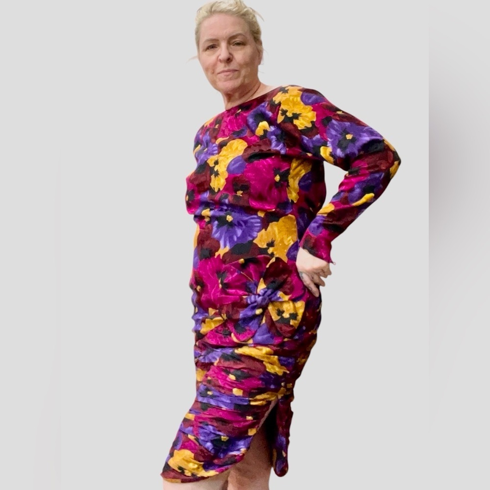 MOTB Vintage Raul Blanco maximalist 80’s silk floral dress fitted size 6